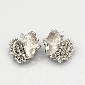 BSK Silver Tone Metal Crystal Detailed Fashion Clip-On Stud Earrings Signed